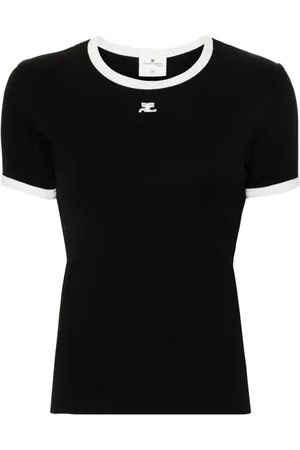 Courrèges T-shirt med kontrastkant og logomærke