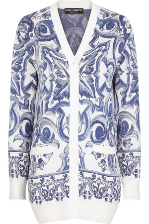Dolce & Gabbana Cardigan i jacquard og silke med Majolica-tryk