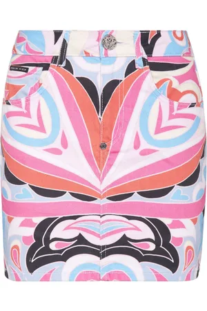 Philipp Plein Kort denimnederdel med Colorful Circus-print