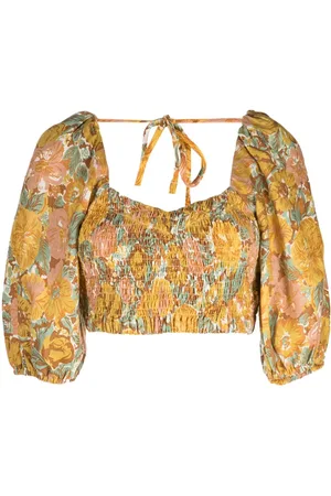 FAITHFULL THE BRAND Cropped Alejandra top i hør med blomstret tryk