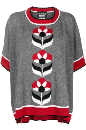 Moschino Intarsiastrikket blomstret poncho-top