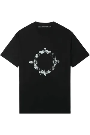 JULIUS T-shirt med abstrakt tryk og rund hals