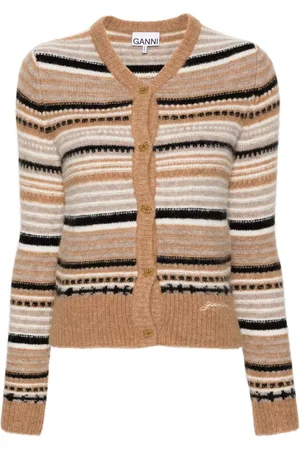 Ganni Stribet cardigan med logoknapper