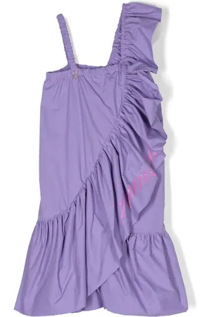 MISS BLUMARINE Kjole med flæser og logotryk