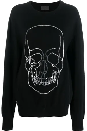 Philipp Plein Pullover i kashmir med nitter og dødningehoved