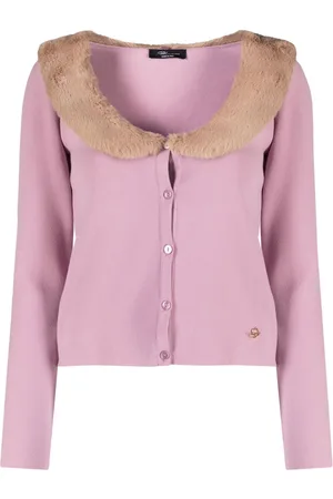 BLUMARINE Cardigan i imiteret lammeskind med bælte