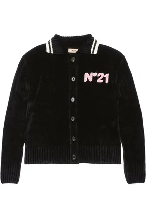 Nº21 Cardigan med spread-krave og logoapplikation