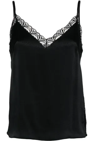 Alberta Ferretti Top i satin med blondekant