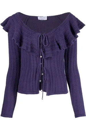 BLUMARINE Cardigan med off-shoulder-snit og flæsekant