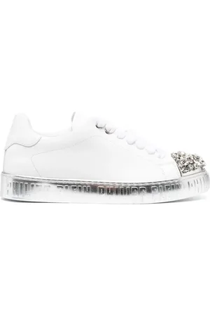 Philipp Plein Sneakers i læder med krystaludsmykning og snøre