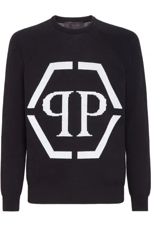 Philipp Plein Sweater med rund hals og intarsia-logo