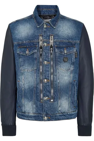 Philipp Plein Jakke i denim med logo-applikation og paneler