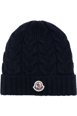Moncler Kabelstrikket hue med logo-applikation