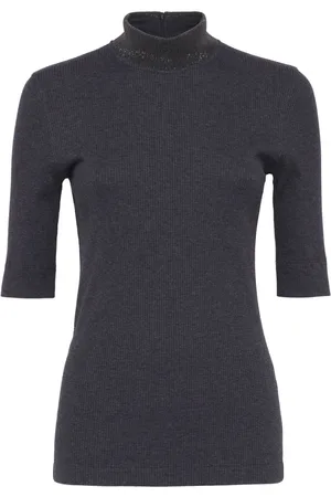 Brunello Cucinelli Ribbet T-shirt med høj hals
