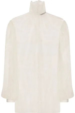 Dolce & Gabbana Bluse med høj hals og gennemsigtige blonder