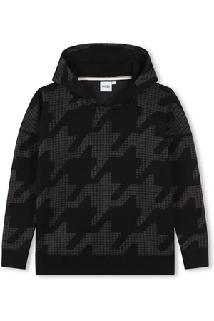 HUGO BOSS Cropped hættetrøje med houndstooth-tryk