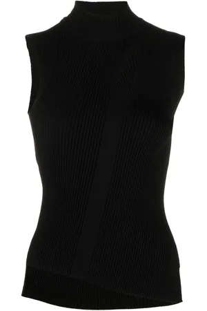 VERSACE Ribbet top med rullekrave