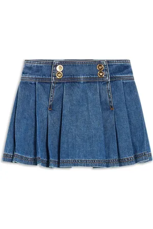 VERSACE Kort plisseret denimnederdel med Medusa-knapper