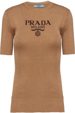Prada Strikket T-shirt med rund hals og logo