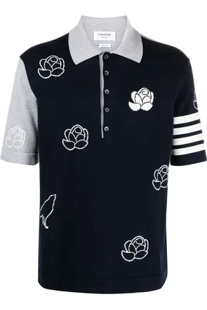 Thom Browne Blomstret intarsiastrikket polo
