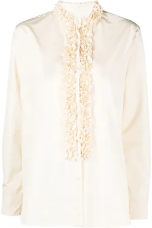 Jil Sander Bluse med flæsekant og broderi
