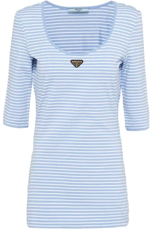 Prada Stribet T-shirt med trekantet logo