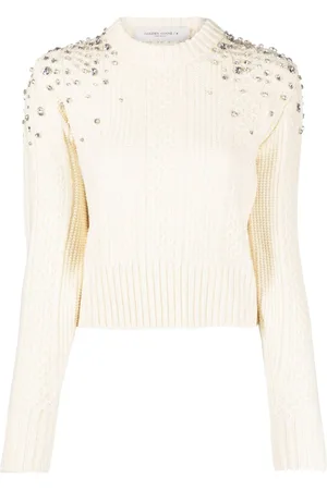 Golden Goose Cardigan i jomfruuld med krystaludsmykning