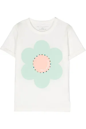 Stella McCartney T-shirt med rhinstenudsmykning og New Flower-tryk
