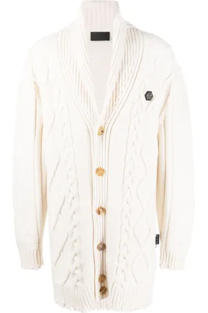 Philipp Plein Kabelstrikket cardigan med slitageeffekt