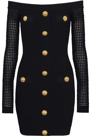 Balmain Kort kjole med off-shoulder-snit
