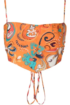 AMIR SLAMA Cropped silketop med grafisk tryk