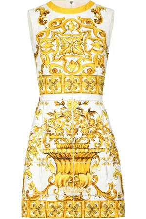 Dolce & Gabbana Kort ærmeløs Majolica silkekjole