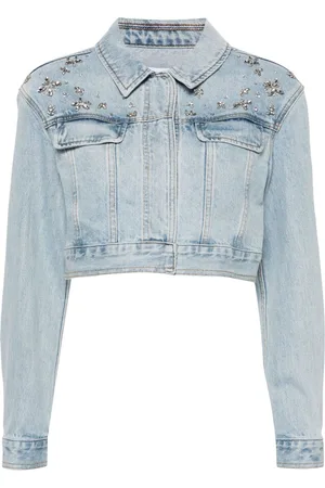 Self-Portrait Denimjakke med krystaludsmykninger