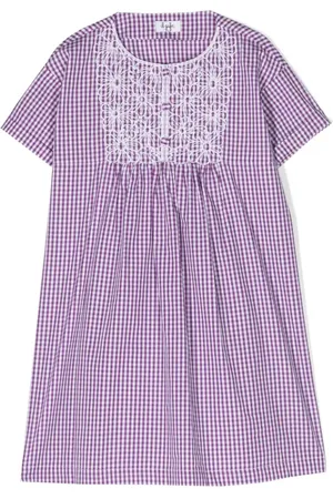 Il gufo Gingham-ternet kjole med blomsterbroderi