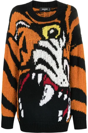 Dsquared2 Intarsiastrikket trøje med tigermotiv
