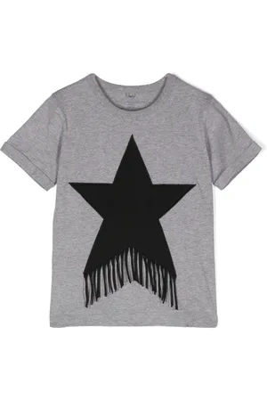 Stella McCartney T-shirt i bomuld med frynser og stjerne