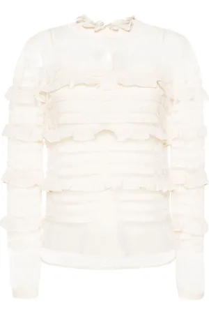 Twin-Set Flæsebluse med blomsterblonde