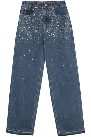 Alessandra Rich Jeans med brede ben og rhinstenudsmykning