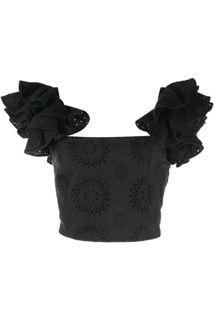 ALICE+OLIVIA Cropped Tawny top med flæser og broderie-anglaise