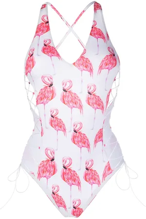 Noire Swimwear Flamingo badedragt med snøre og tryk