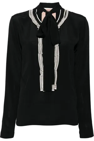 Nº21 Bluse i twill med sløjfe