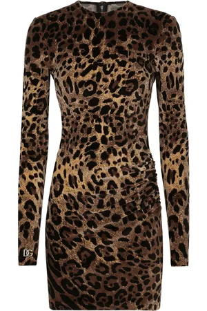 Dolce & Gabbana Kjole med leopardtryk og logoplade