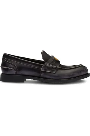 Miu Miu Læderloafers med logoplade