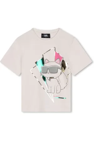 Karl Lagerfeld T-shirt med Choupette-tryk og rund hals