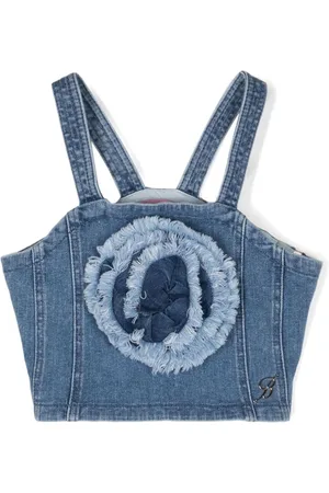 MISS BLUMARINE Cropped denimtop med blomstret applikation
