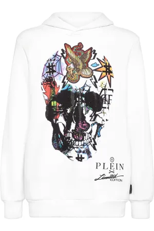 Philipp Plein Hættetrøje med dødningehovedtryk og krystaludsmykning