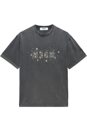 Msgm T-shirt med nitteudsmykket logo og falmet effekt