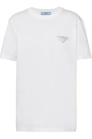 Prada T-shirt med krystaludsmykket logo