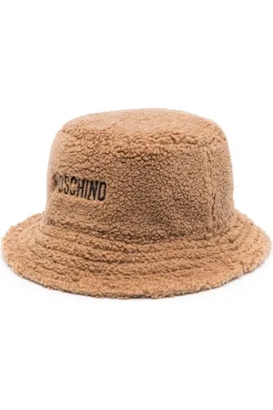 Moschino Bøllehat i imiteret lammeskind med logobroderi