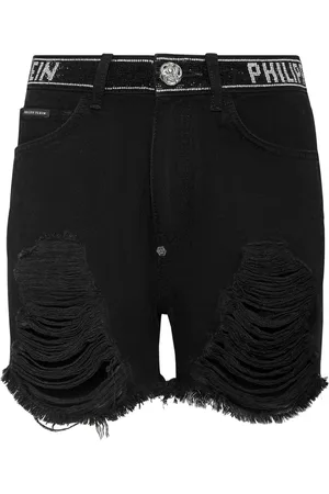 Philipp Plein Shorts med krystaludsmykning og rå kant